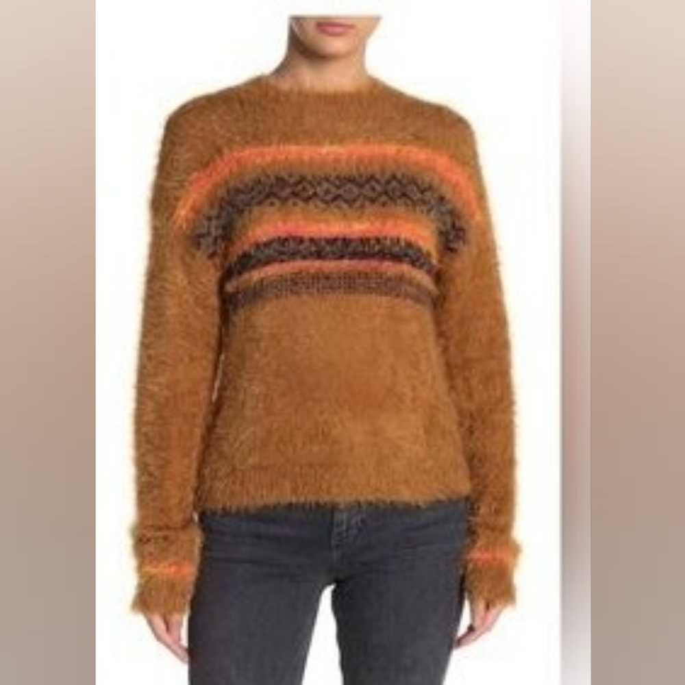 Abound Fuzzy Brown and Orange Pullover Sweater